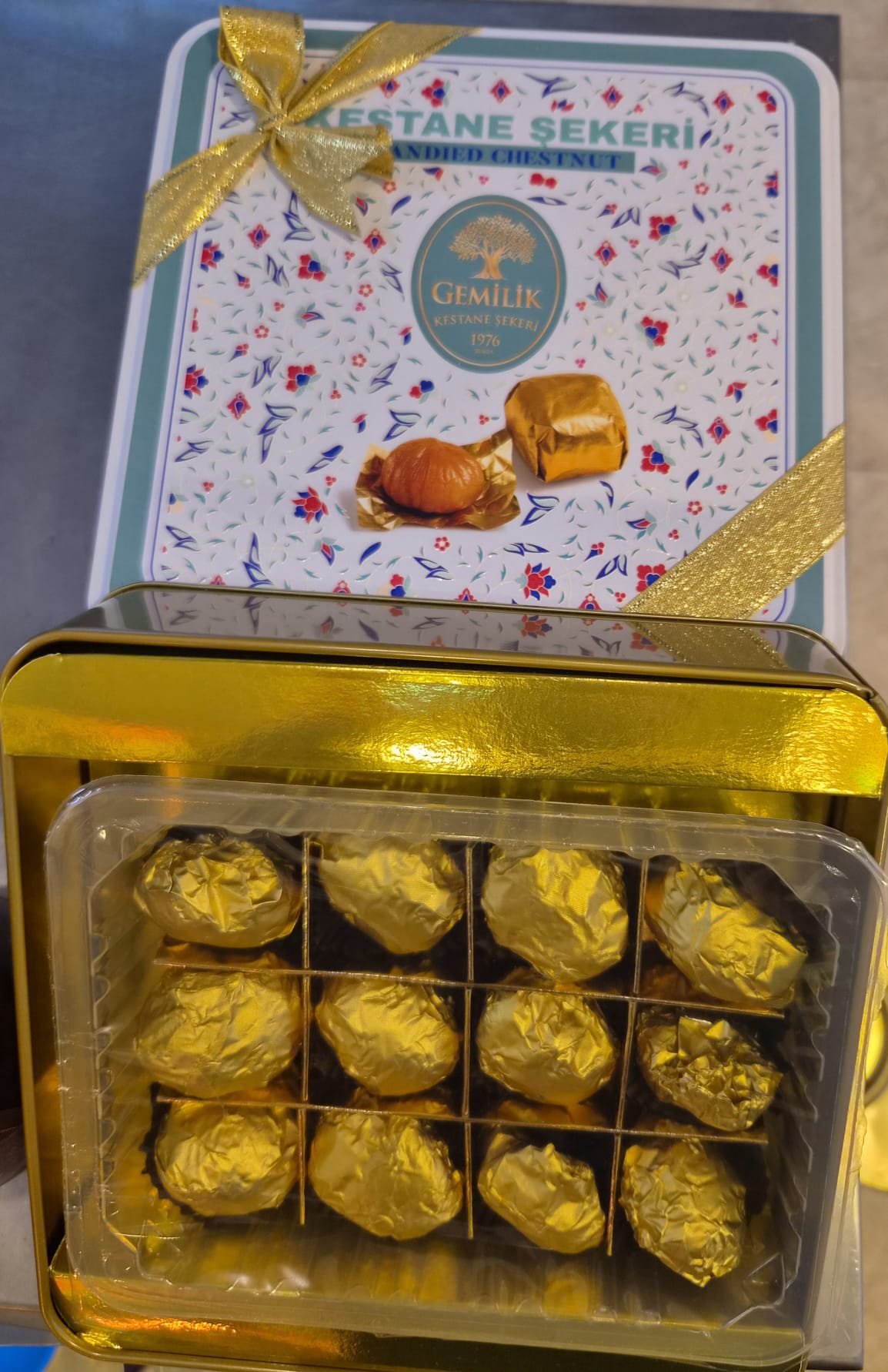 Gemilik sade kestane şekeri hediyelik 200gr  teneke kutu
